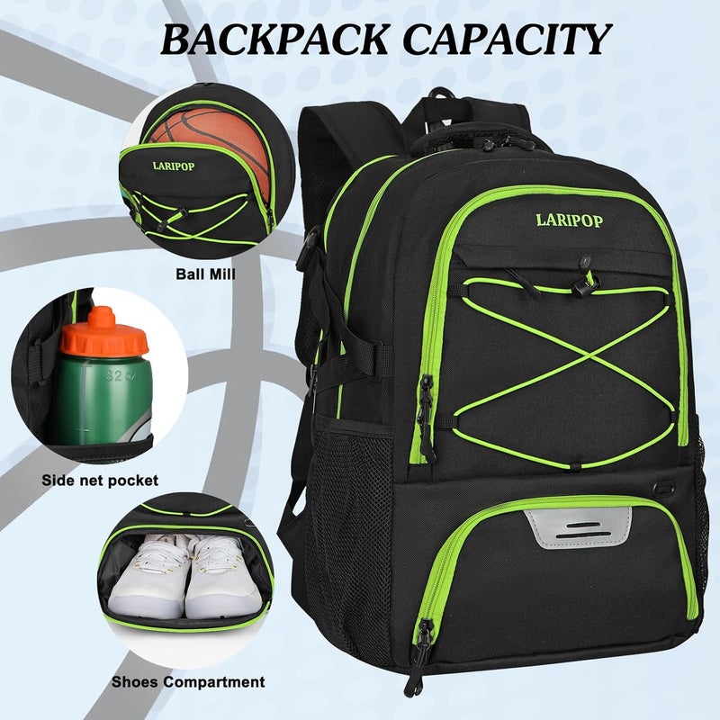 LARIPOP Basketball Backpack, Large Sports Bag with Ball Holder & Shoes Compartment, Basketball Bag for Soccer,Volleyball, - Image 3